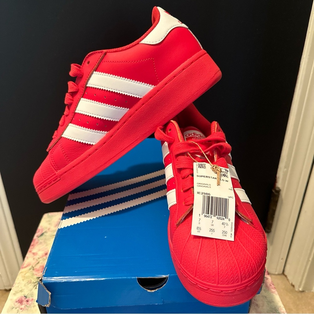 Women’s red Adidas Superstar XLG